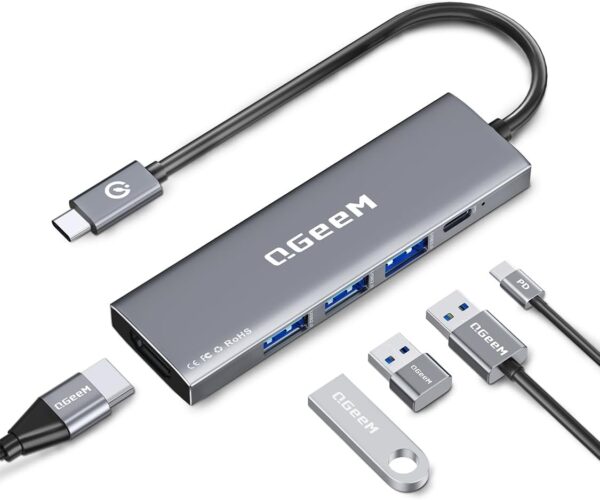 Adaptador USB C, 5 en 1 4K HDMI, 3 puerto usb A 1 Puerto C de carga