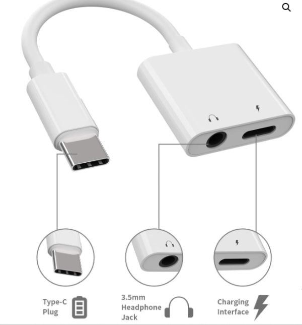 Adaptador de cargador de auriculares USB C a 0.138 in tipo C conector AUX dongle audio