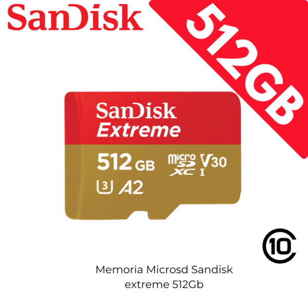 Memoria Microsd 512GB Sandisk Extreme  V30 U3 A2